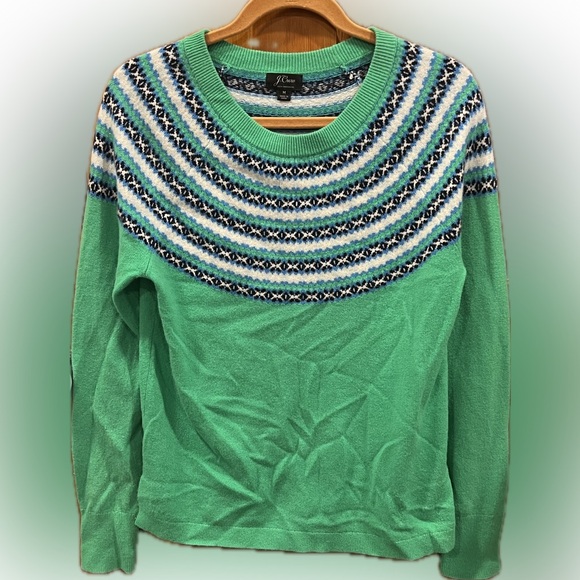 J. Crew Green Fair Isle Cashmere Crewneck Sweater - Picture 2 of 9